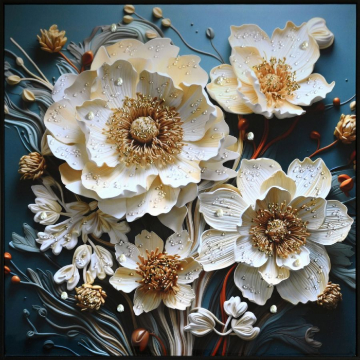 Tablou Flori Elegante Alb Crem - CreativDeco [1]