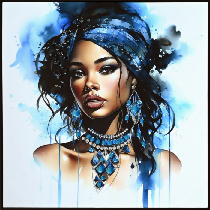 Tablou Portret Turban Albastru Cristale - CreativDeco [1]