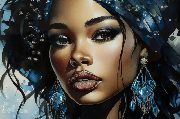 Tablou Portret Turban Albastru Cristale - CreativDeco [3]