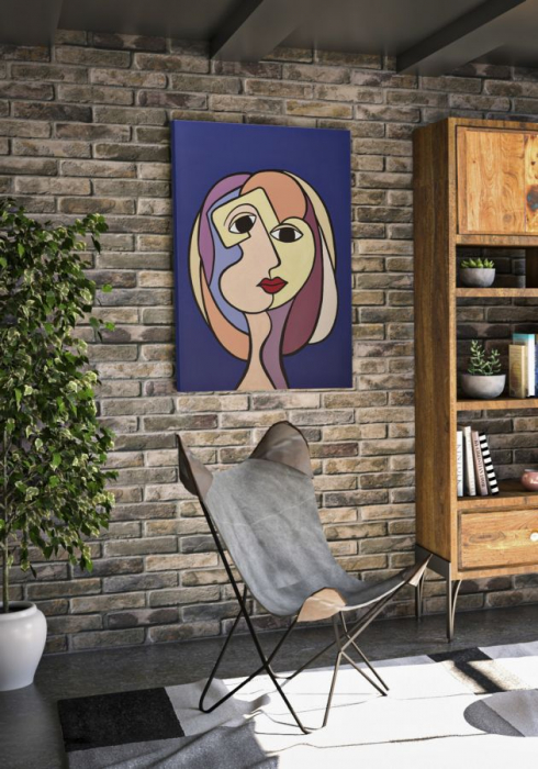 Tablou Canvas Portret Feminin Stilizat cu Fundal Albastru CreativDeco - Accent Artistic [5]