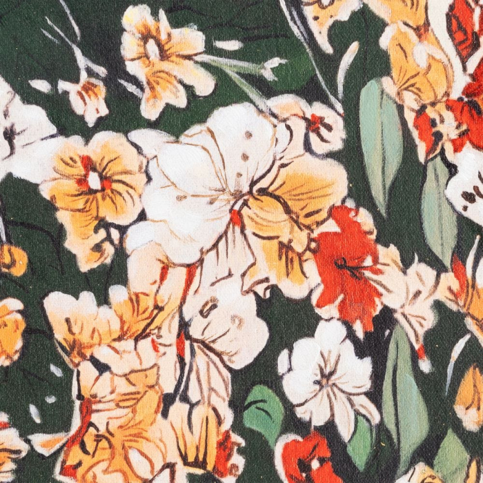 Tablou pe pânză pictat manual femeie verde – vedere frontală, fundal floral, portret, ramă verde. [3]