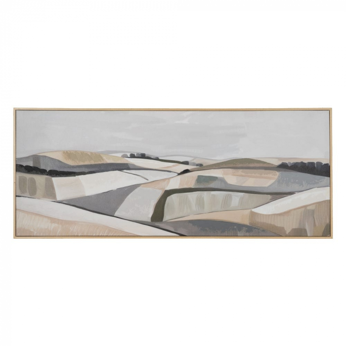 Tablou orizontal panoramic, peisaj colinar abstract, tonuri bej și ocru [1]