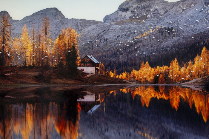 Tablou peisaj montan cu lac 90x60 cm – apus panoramic imprimat pe pânză [4]