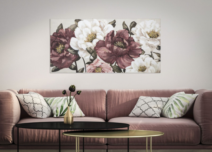 Tablou pictat manual flori burgund alb Red Flowy 120x60 - CreativDeco.ro [5]
