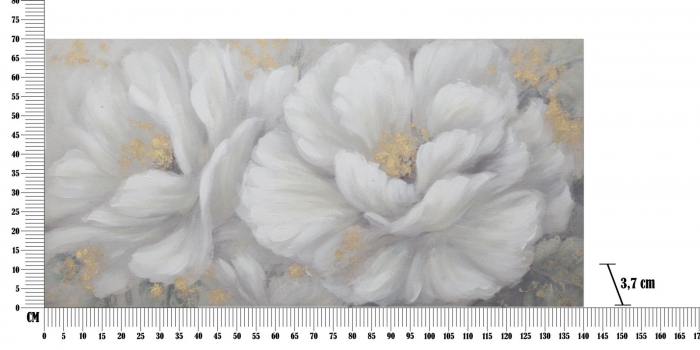 Tablou pictat pe panza flori albe auriu White Gold Flower 140x70 - CreativDeco.ro [6]