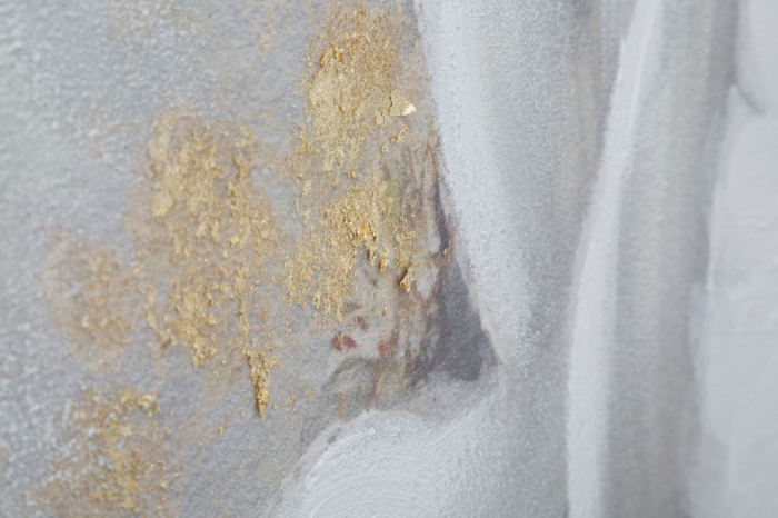 Tablou pictat pe panza flori albe auriu White Gold Flower 140x70 - CreativDeco.ro [4]