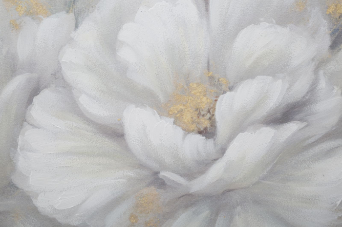 Tablou pictat pe panza flori albe auriu White Gold Flower 140x70 - CreativDeco.ro [3]