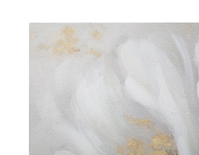 Tablou pictat pe panza flori albe auriu White Gold Flower 140x70 - CreativDeco.ro [2]