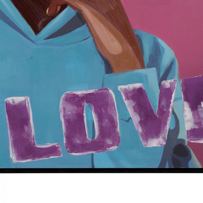 Tablou afro pop-art pictat manual cu mesaj LOVE pătrat 100x100cm [4]
