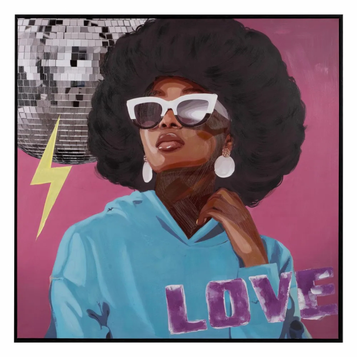 Tablou afro pop-art pictat manual cu mesaj LOVE pătrat 100x100cm [9]
