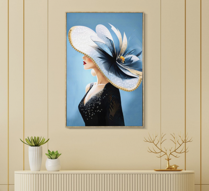 Tablou portret pălărie albă 62x92 cm – decor stilizat cu eleganță cinematografică [2]