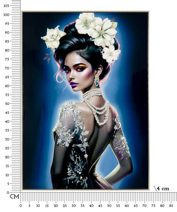 Tablou portret flori și broderie 72x102 cm – artă decorativă cu stil regal feminin [7]