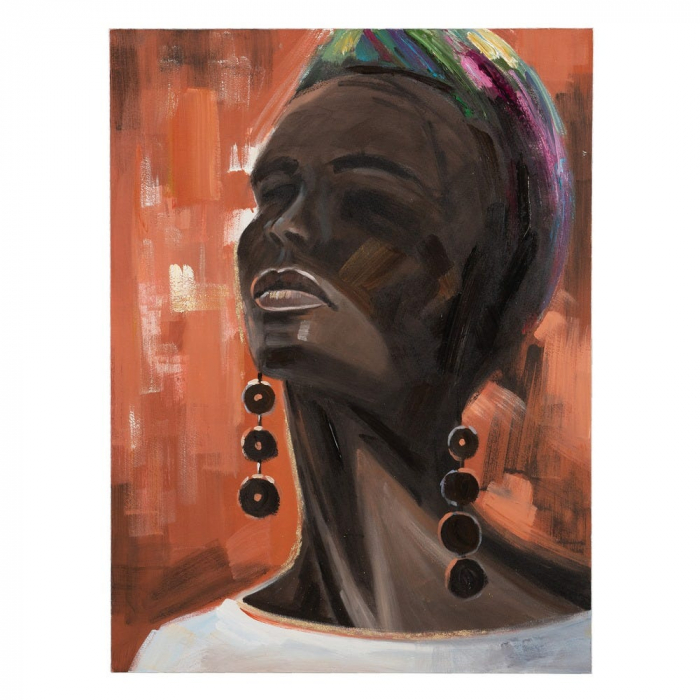 Tablou portret etnic femeie turban colorat fundal portocaliu [1]