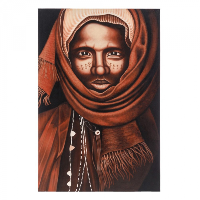 Tablou tribal portret masculin maro-ocru – acrilic pe canvas 100x150 cm [1]