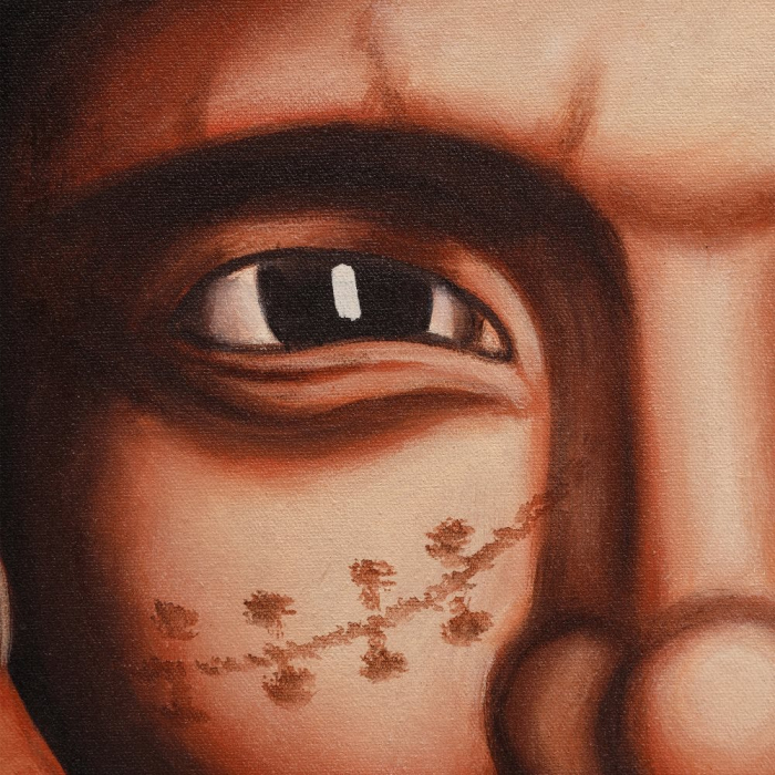 Tablou tribal portret masculin maro-ocru – acrilic pe canvas 100x150 cm [3]