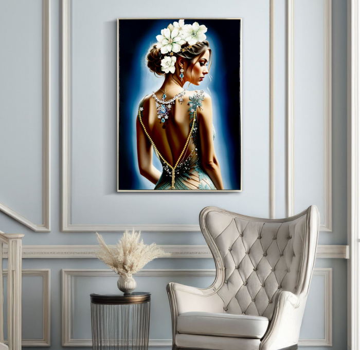 Tablou portret flori bijuterii elegante 72x102 cm – rafinament feminin cu accente prețioase [6]