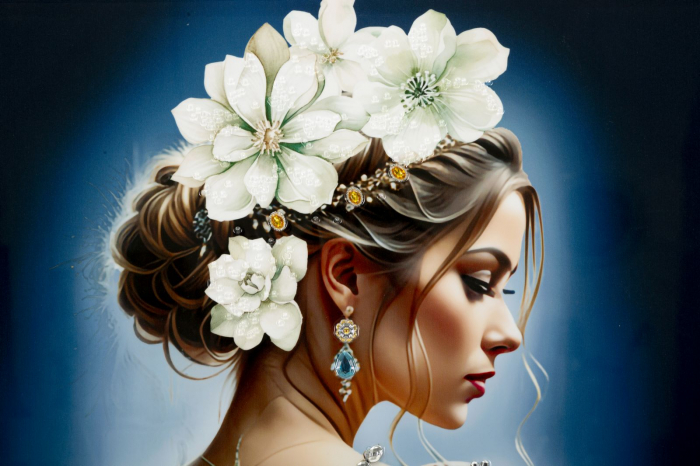 Tablou portret flori bijuterii elegante 72x102 cm – rafinament feminin cu accente prețioase [3]