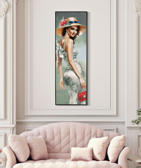 Tablou portret pălărie albă 62x92 cm – decor stilizat cu eleganță cinematografică [6]