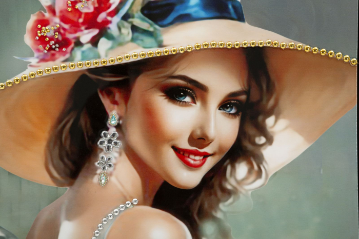 Tablou portret pălărie albă 62x92 cm – decor stilizat cu eleganță cinematografică [2]