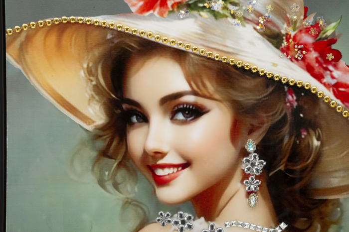 Tablou portret floral pălărie vară 52x152 cm – eleganță feminină pe pânză verticală [3]