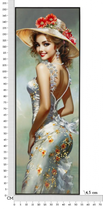 Tablou portret floral pălărie vară 52x152 cm – eleganță feminină pe pânză verticală [7]