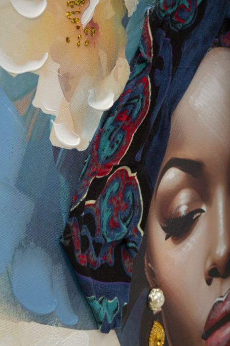 Tablou portret feminin turban albastru 72x102 cm – artă decorativă cu simbolism regal [4]
