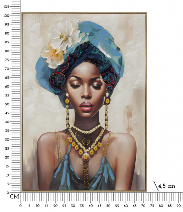 Tablou portret feminin turban albastru 72x102 cm – artă decorativă cu simbolism regal [8]