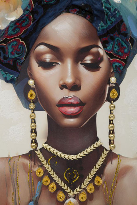 Tablou portret feminin turban albastru 72x102 cm – artă decorativă cu simbolism regal [3]