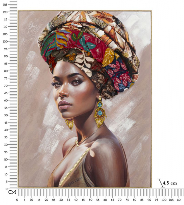 Tablou portret feminin turban multicolor cercei turcoaz 92x122 - CreativDeco.ro [6]
