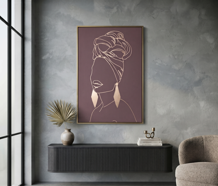 Tablou portret stilizat feminin maro-auriu – canvas vertical 63x93 cm [2]