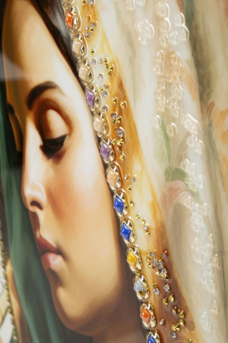 Tablou religios Fecioara Maria 72x102 cm – artă sacră cu accente aurii simbolice [5]