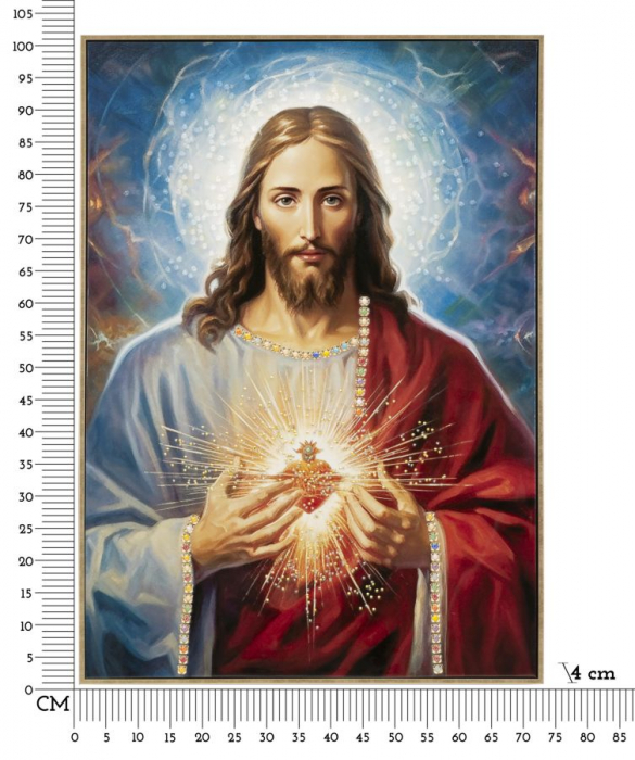 Tablou religios Iisus Inima Sacră 72x102 cm – simbol decorativ spiritual cu detalii clasice [7]