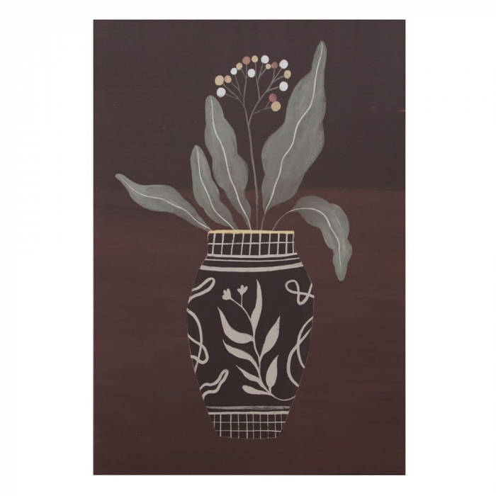 Tablou vază florală pe fundal maro – stil boho natural vertical 80x120 cm [1]