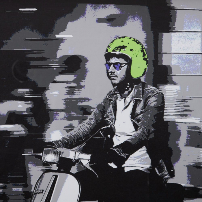 Tablou urban vespa alb-negru cu accent verde – stil pop retro [2]