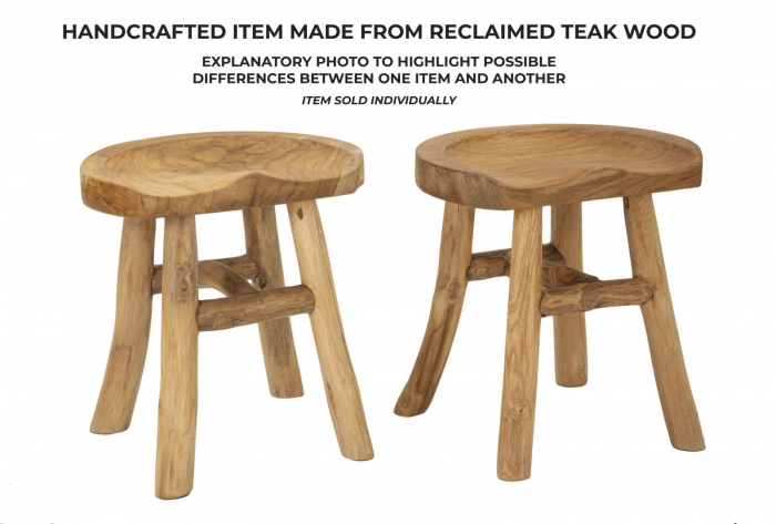 Taburet artizanal modern din lemn de tec reciclat Sel [10]