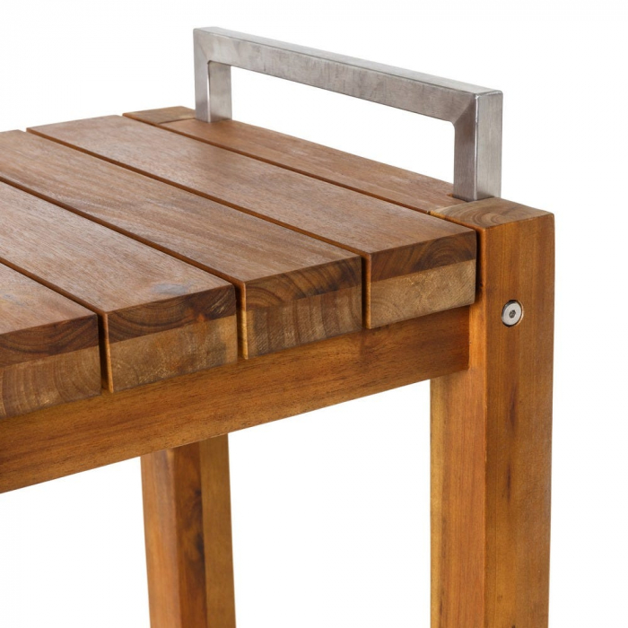 Taburet Norah din lemn de acacia – cu detalii din inox pentru exterior [2]