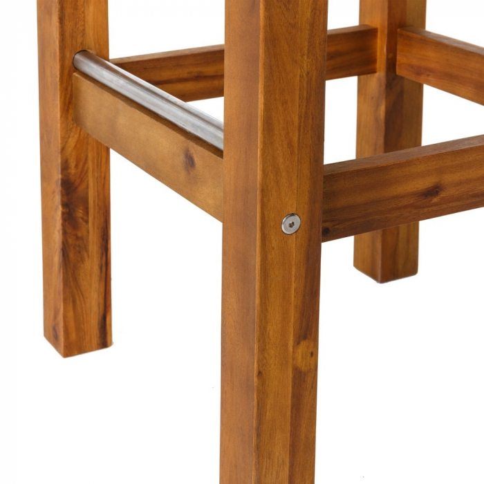 Taburet Norah din lemn de acacia – cu detalii din inox pentru exterior [3]
