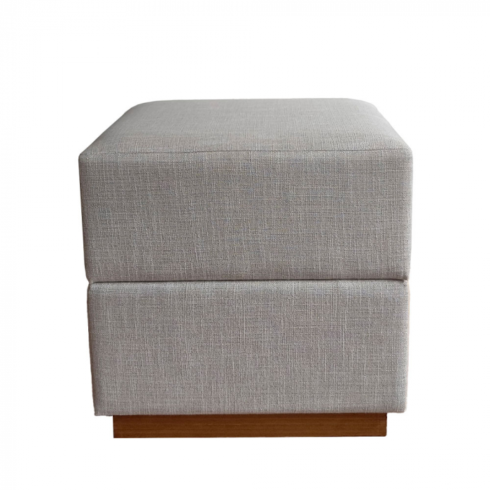 Taburet bej cubic cu bază din lemn natural Block Stool [2]