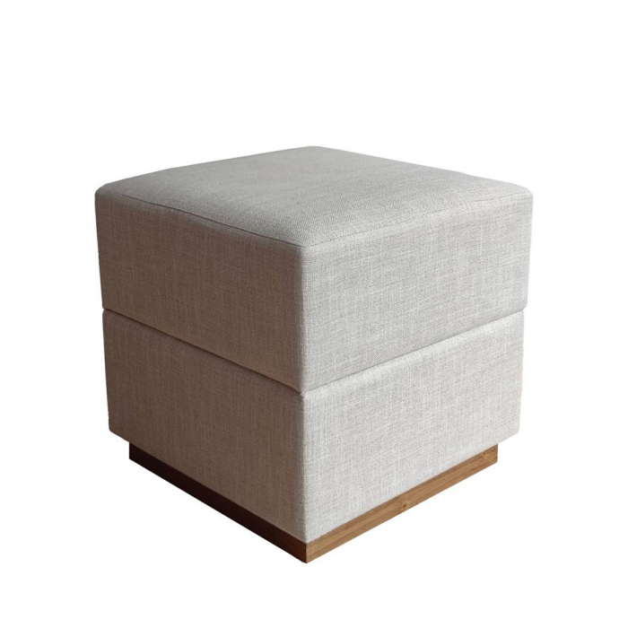 Taburet bej cubic cu bază din lemn natural Block Stool [1]