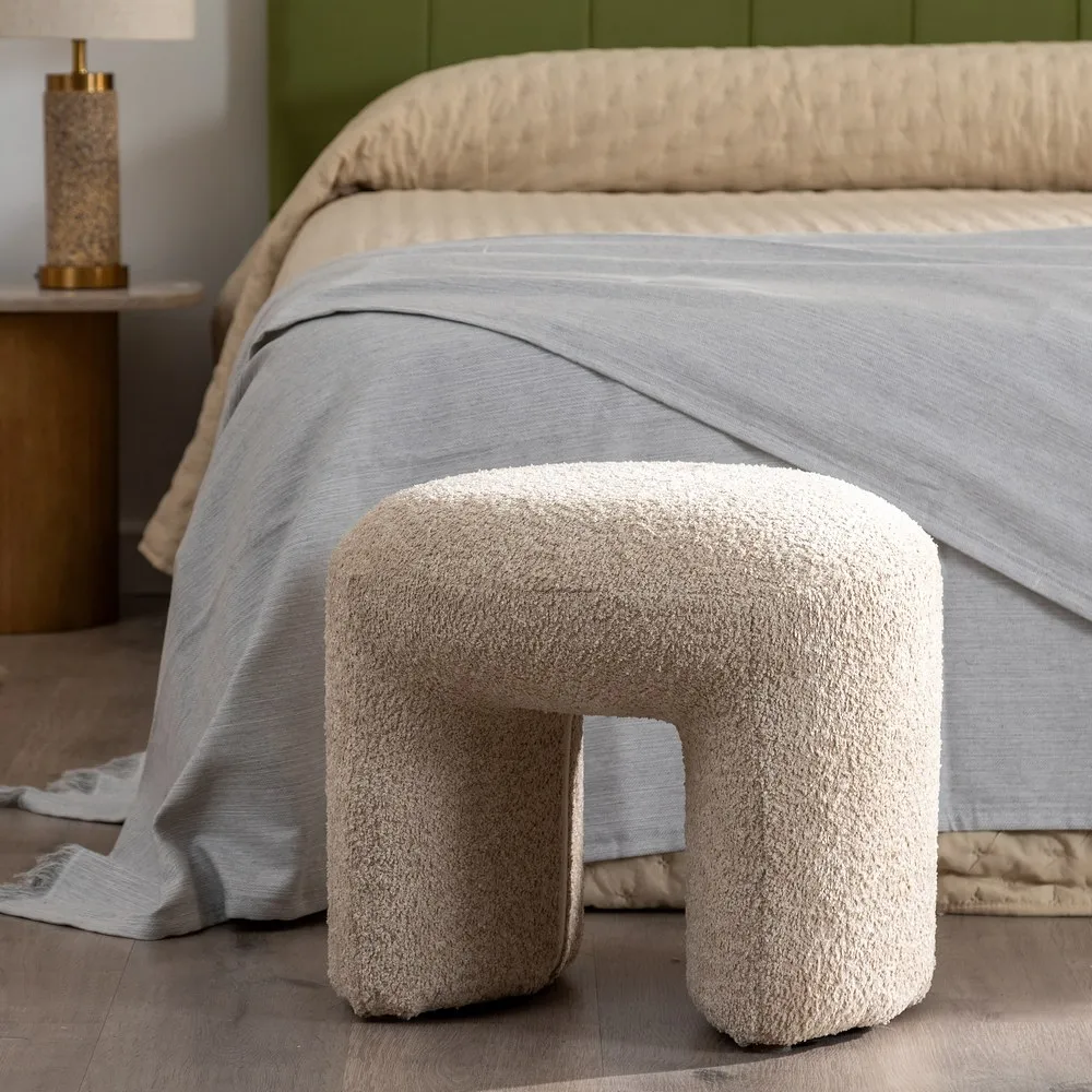 Taburete Rotunde alb - Stofă Tip Bucle | Creativdeco.ro [2]