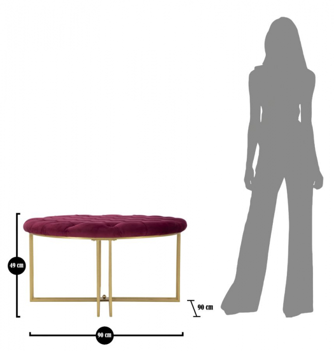 Taburet Rosu Bordeaux XXL, catifea metal auriu - creativdeco.ro [3]