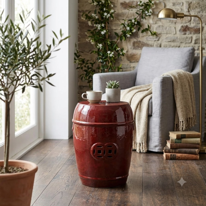 Taburet ceramic rosu decorativ exterior [2]