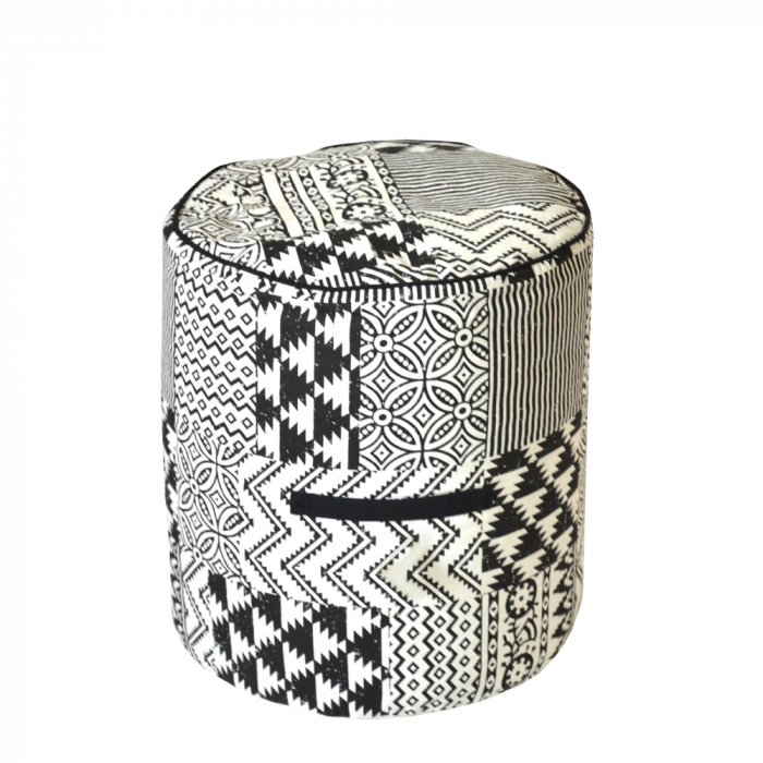 Taburet decorativ Island alb-negru cu model geometric – stil etnic boho [1]