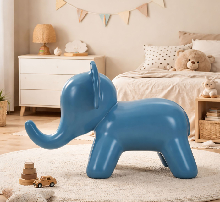 Taburet decorativ elefant plastic albastru 86x46x56 cm [8]