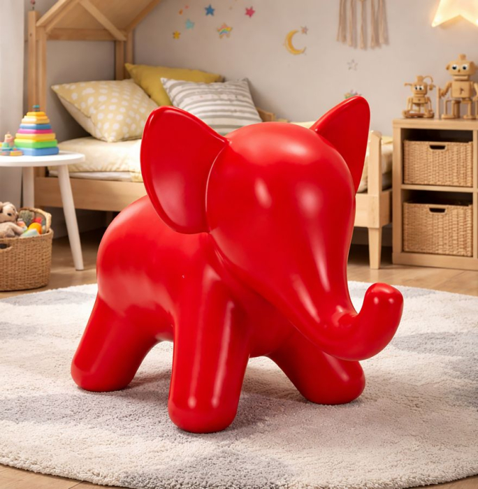 Taburet decorativ elefant plastic rosu 86x46x56 cm [8]