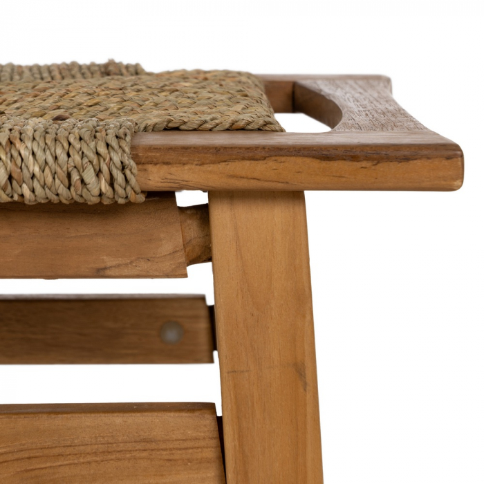 Taburet lemn tec cu impletitura naturala|Tabureti decorativi pentru interioare organice [5]