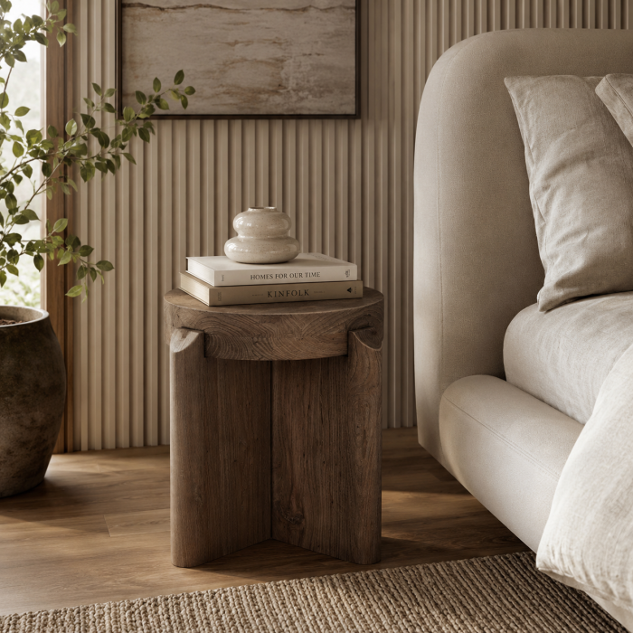Taburet din lemn masiv cu formă sculpturală Jacquard [2]