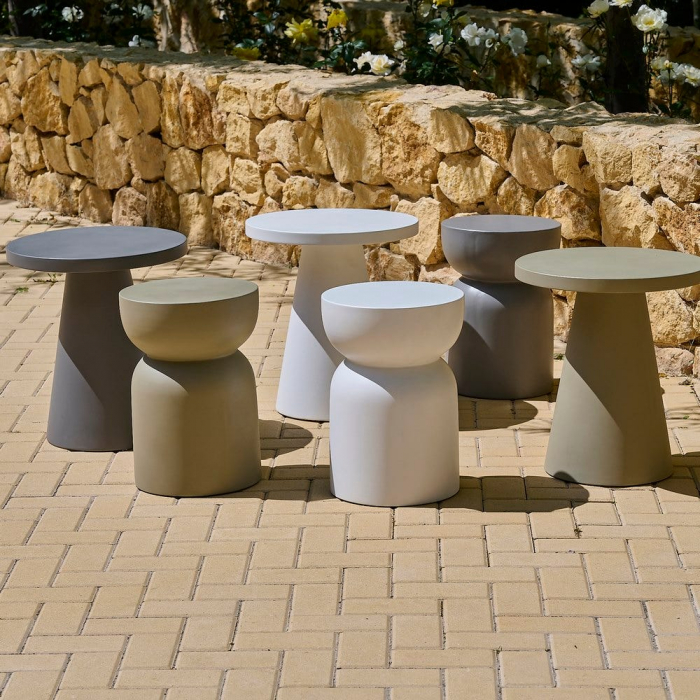 taburet Bacoli alb – ciment mat, formă rotundă, stil minimalist [5]