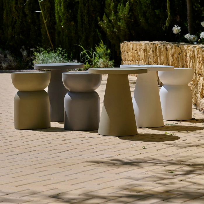 taburet Bacoli alb – ciment mat, formă rotundă, stil minimalist [6]