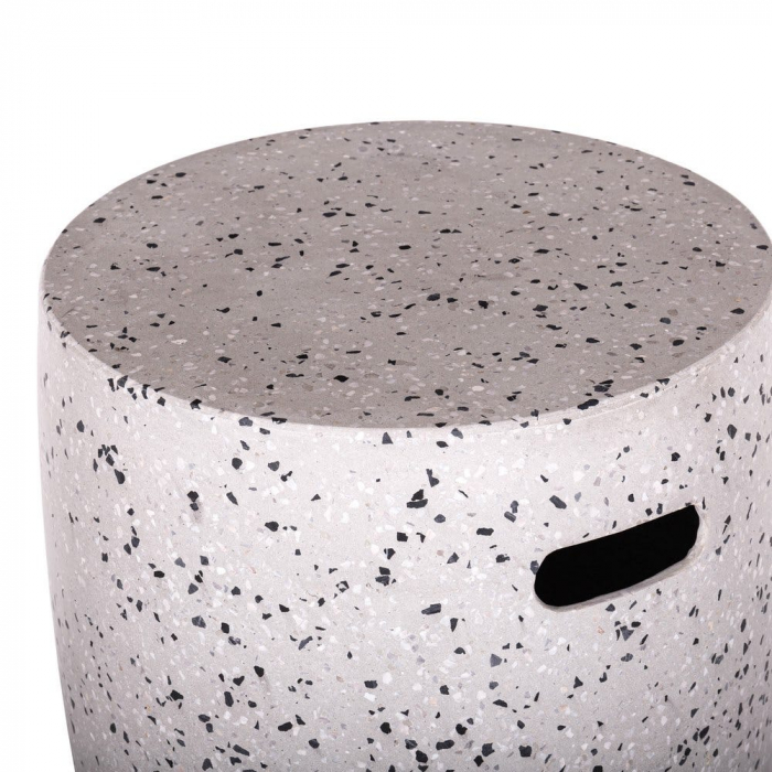 taburet terrazzo alb – cilindric, cu decupaj lateral, stil japandi [2]